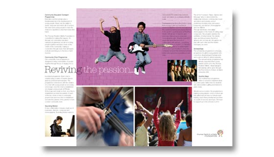 Brochure for childrens' music charity, design and print