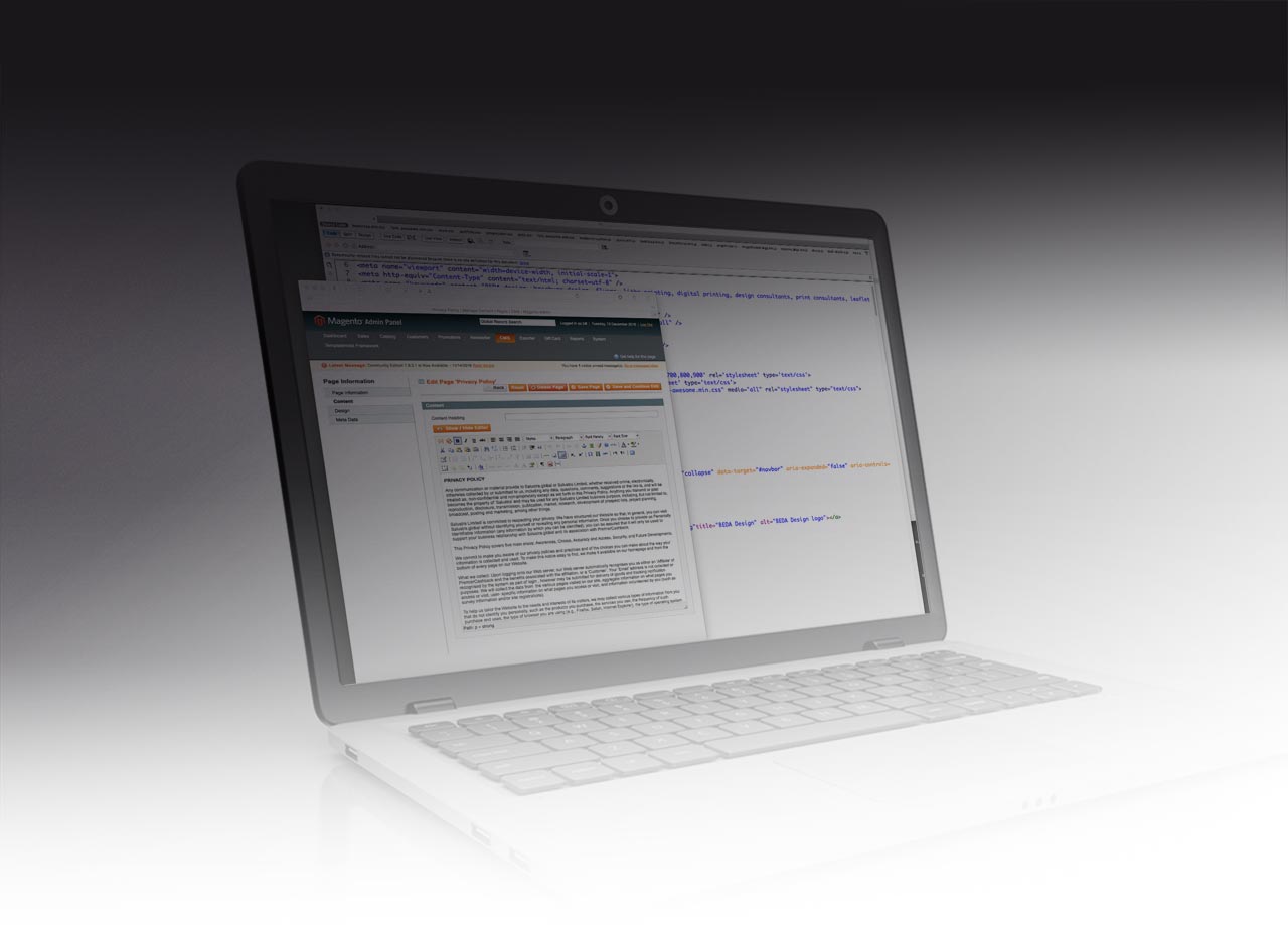 Magento backend management system, installed and maintained by BEDA